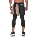 Men's Comprehensive Training Cropped Pants Double-layer Fake Two-piece Slim Leggings Jogging Exercise Basketball Sportswear Men