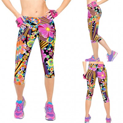 Women's Sports Pants Print High-waist Hip Stretch Running Fitness Yoga Pants Seven-minute Pants Sport Woman Tights Sportswear